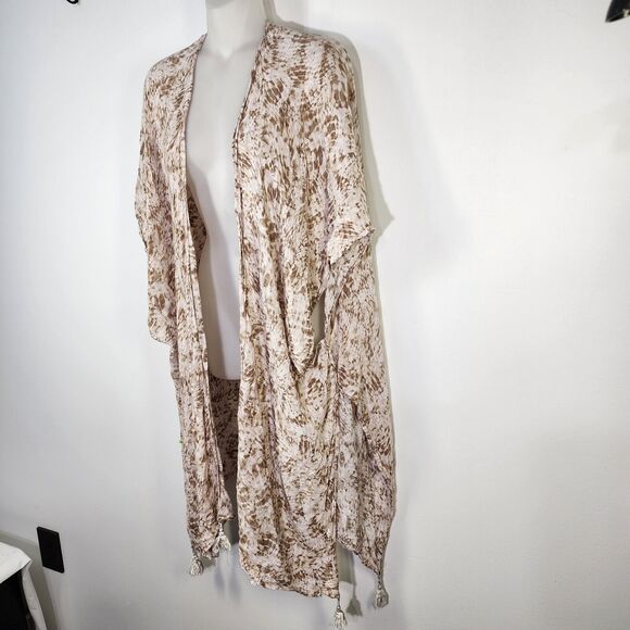 Nordstrom Kimono Cardigan One Size Ivory Sand Waverly Tassel Wrap 100% Viscose - Picture 4 of 12